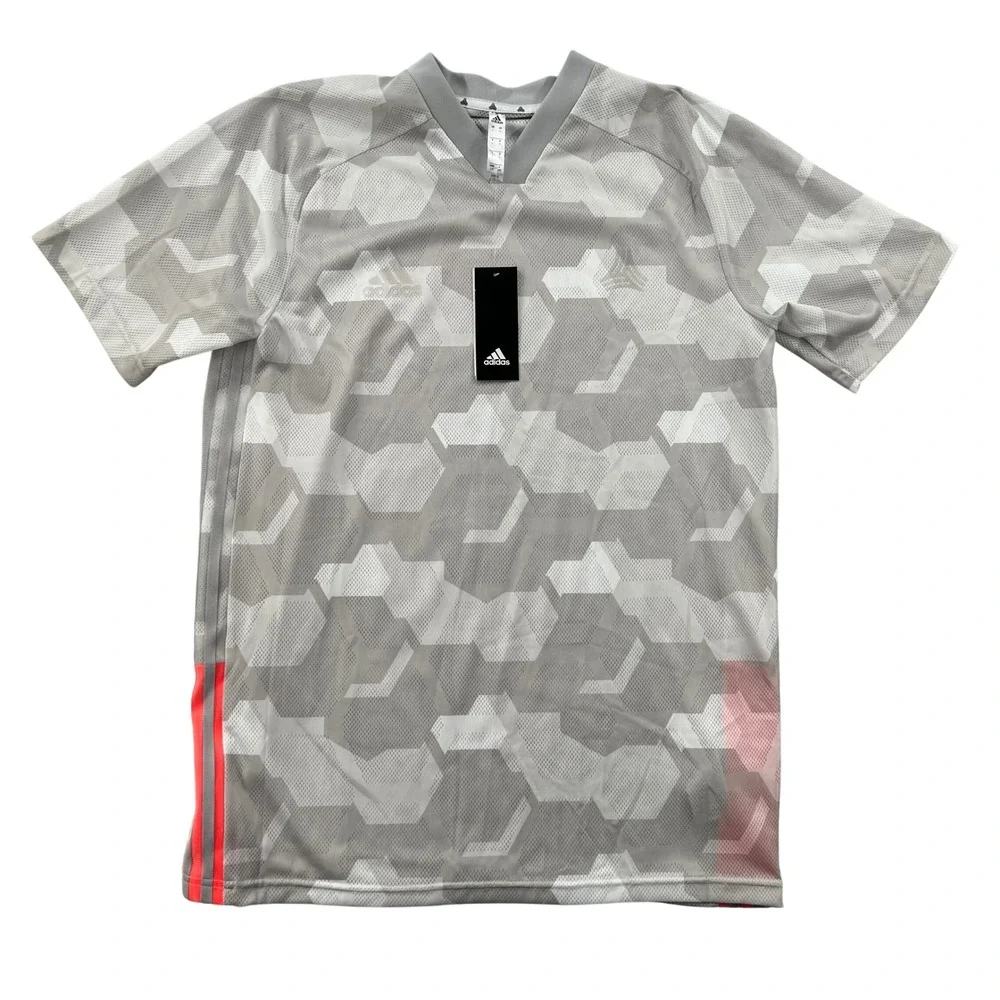 NEW Adidas Soccer Jersey Men Large Grey Geometric Short Sleeve Active Futbol